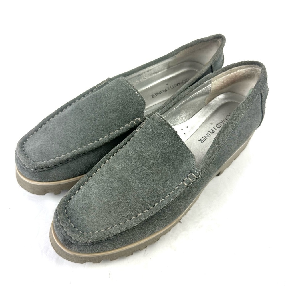Donald Pliner Rio Loafer‎ Gray Suede Leather Slip On Shoes Womens